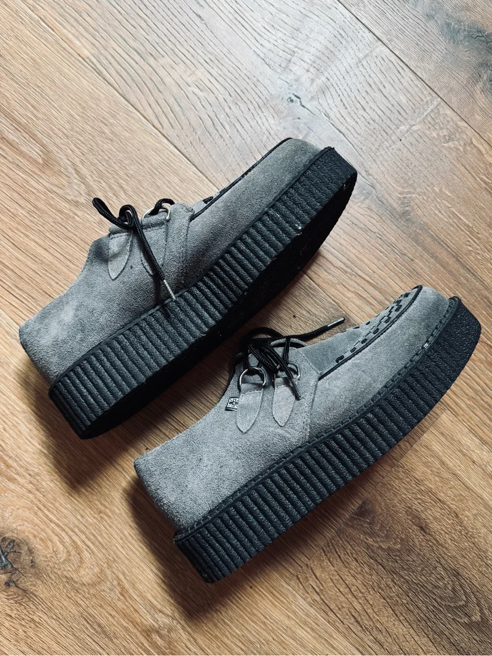 T.U.K. Grey Suede Viva Creeper Shoes
